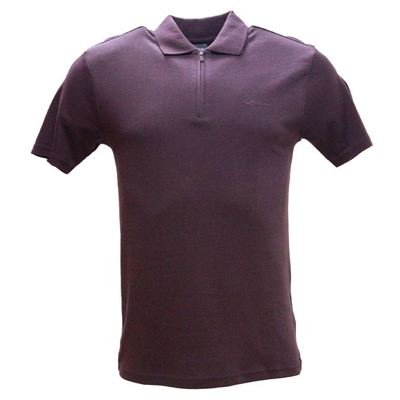 Wine Zip Placket Polo Shirt With Chest Logo Burgundy Nawao.com