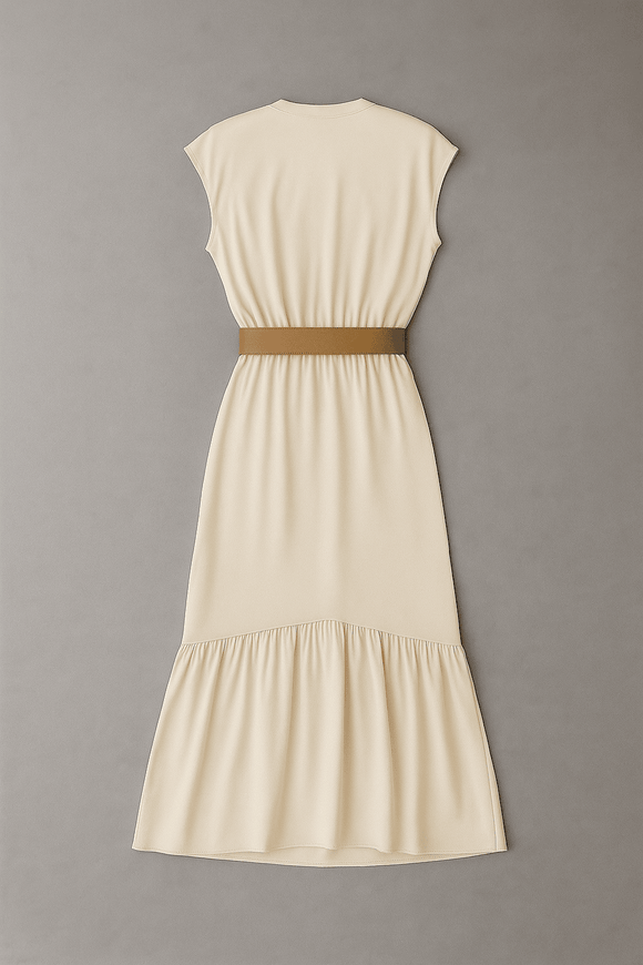WRAP BELTED DRESS BEIGE Nawao.com