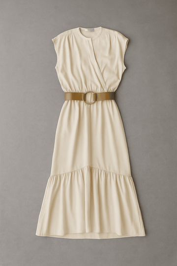 WRAP BELTED DRESS BEIGE Nawao.com