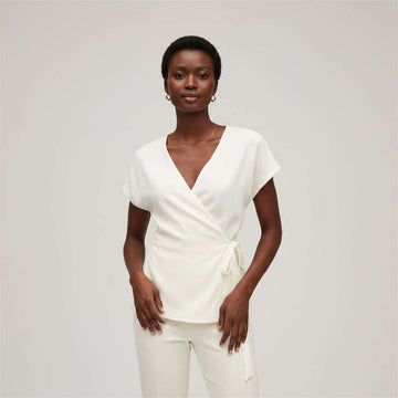 Wrap Blouse With Waist Belt Loop Ivory Nawao.com
