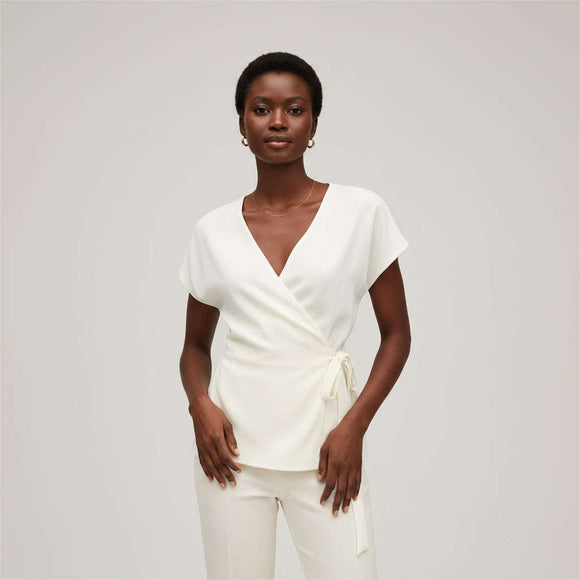 Wrap Blouse With Waist Belt Loop Ivory Nawao.com