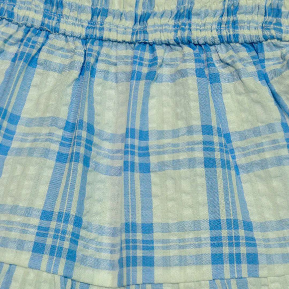 Yarn Dyed Seersucker Tiered Blue Dress Nawao.com