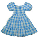 Yarn Dyed Seersucker Tiered Blue Dress Nawao.com