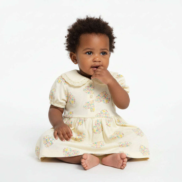 Yellow All Over Print Pique Dress Yellow Nawao.com