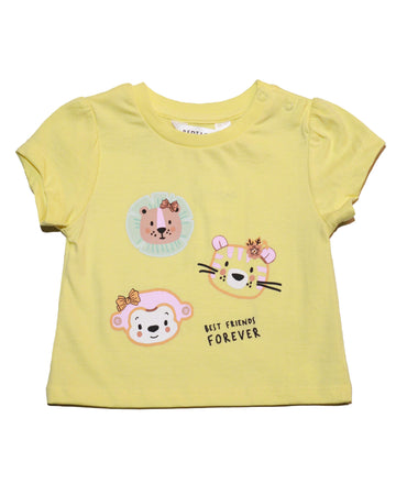 Yellow Animals Placement Print T Shirt Nawao.com