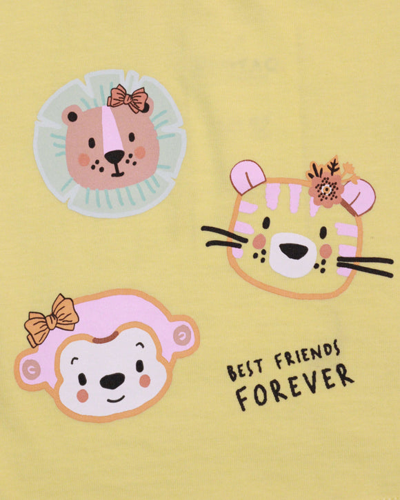 Yellow Animals Placement Print T Shirt Nawao.com