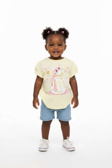 Yellow Cat Placement Print  S S T Shirt Yellow Nawao.com