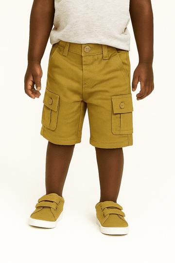 Yellow Cotton Spandex Twill Shorts W Cargo Nawao.com