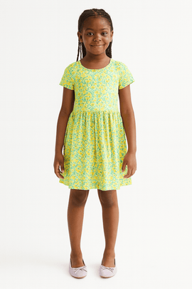 Yellow Floral Knitted Dress Assorted Nawao.com
