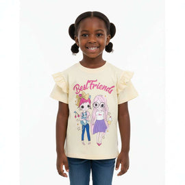 Yellow  Frill Sleeve   3D Embellishment T Shirt Yellow 2 3 Years Nawao.com