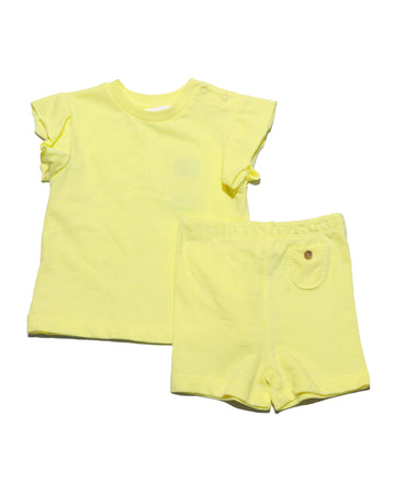 Yellow Frill Sleeves And Shorts Set Nawao.com
