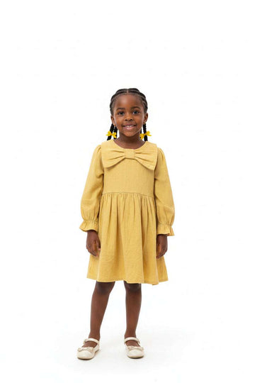 Yellow Full Frill Sleeve Dress  Yellow 2 3 Years Nawao.com