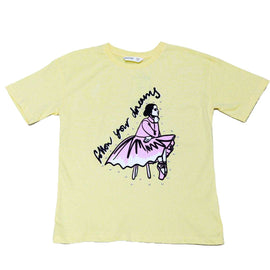 Yellow Girly Print Oversize Tee With Rhinestones Nawao.com