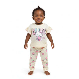 Yellow Hello Kitty Top With All Over Print Rib Flared Bottom  Yellow Nawao.com