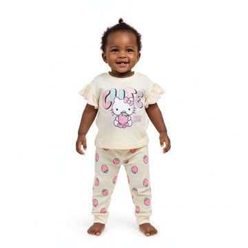Yellow Hello Kitty Top With All Over Print Rib Flared Bottom  Yellow Nawao.com
