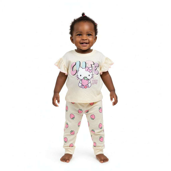 Yellow Hello Kitty Top With All Over Print Rib Flared Bottom  Yellow Nawao.com