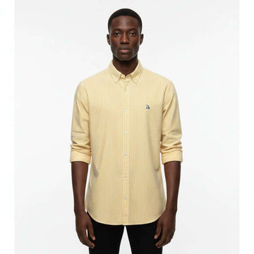 Yellow Men Long Sleeve Striped Shirt Nawao.com