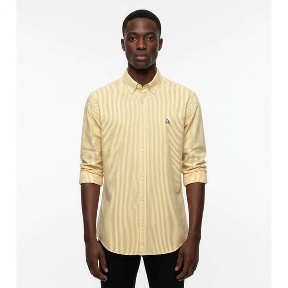 Yellow Men Long Sleeve Striped Shirt Nawao.com