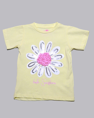 Yellow Placement Pritn With Chiffon Work T Shirt Nawao.com