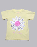 Yellow Placement Pritn With Chiffon Work T Shirt Nawao.com
