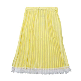 Yellow Pleated Skirts W Lace On Nawao.com