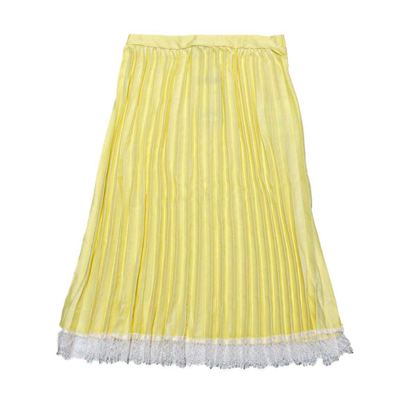 Yellow Pleated Skirts W Lace On Nawao.com