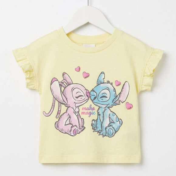 Yellow Stitch Shoulder Frilled Pyjama Set Pale yellow Nawao.com