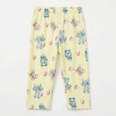 Yellow Stitch Shoulder Frilled Pyjama Set Pale yellow Nawao.com