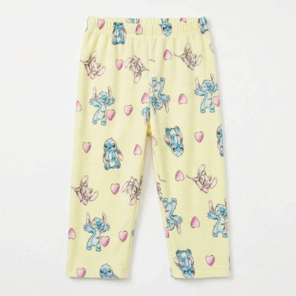 Yellow Stitch Shoulder Frilled Pyjama Set Pale yellow Nawao.com