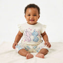 Yellow Stitch Shoulder Frilled Pyjama Set Pale yellow Nawao.com