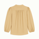Yellow Textured Pussy Bow Blouse Nawao.com
