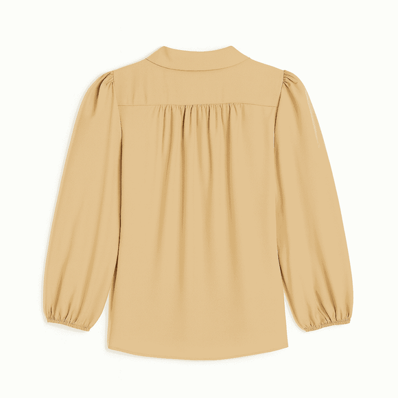 Yellow Textured Pussy Bow Blouse Nawao.com