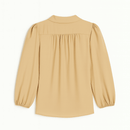 Yellow Textured Pussy Bow Blouse Nawao.com