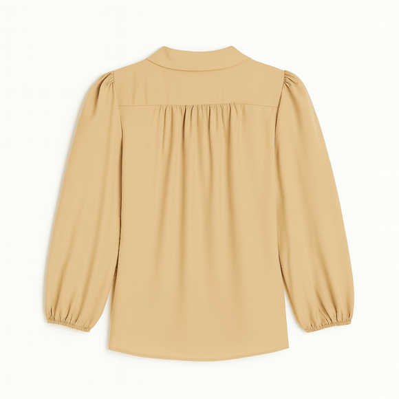 Yellow Textured Pussy Bow Blouse Nawao.com