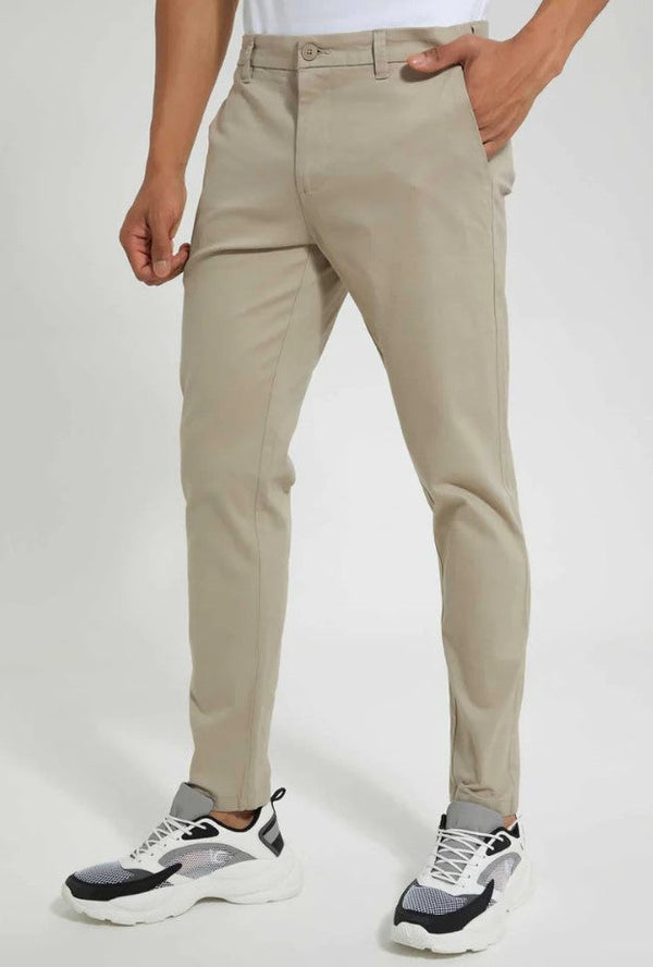 Redtag Gen Slim Fit Casual Beige Trousers