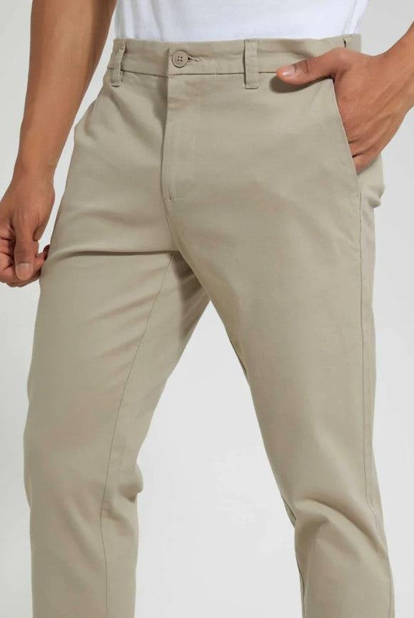 Redtag Gen Slim Fit Casual Beige Trousers