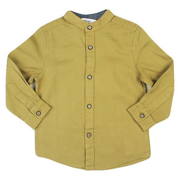 Redtag Beige Dobby Mandarin Casual Shirts for Boys
