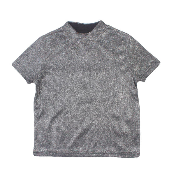 Redtag Metallic Black High-Neck T-Shirt for Girls