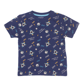 Redtag Navy Printed T-Shirt for Boys