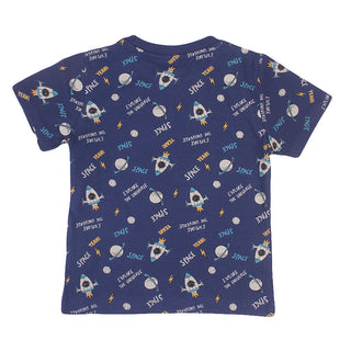 Redtag Navy Printed T-Shirt for Boys