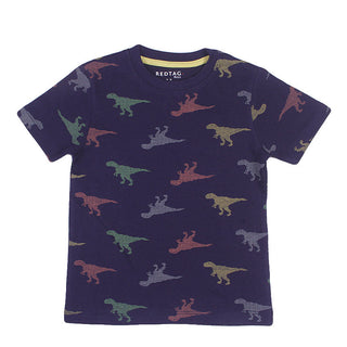 Redtag Navy Printed T-Shirt for Boys