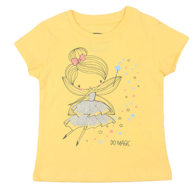 Redtag Printed Yellow Casual T-Shirt for Girls